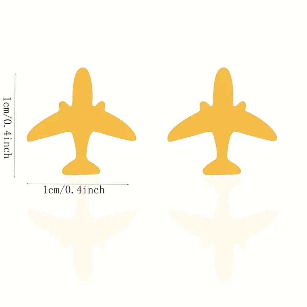 Silver Stainless Steel Airplane Stud Earrings - Picture 2 of 3